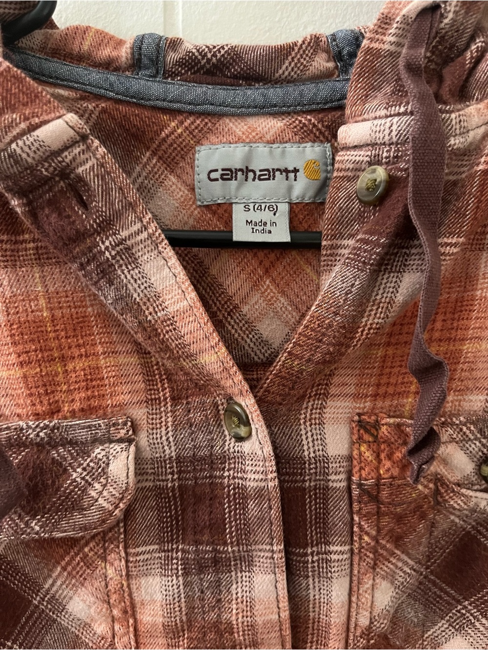 Carhartt Peach Plaid Flannel Button-Up Hoodie - Picture 3 of 6
